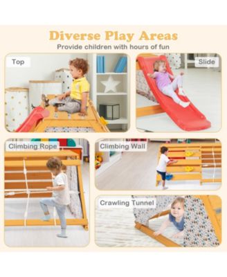 5-in-1 Jungle Gym Wooden Indoor Playground with Slide Rock Climbing Wall Rope Wall Climber