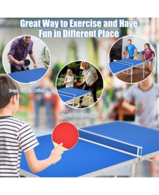 60 Inch Portable Tennis Ping Pong Folding Table with Accessories-Blue