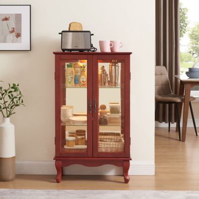 Lighted Display Cabinet with Glass Doors and Adjustable Shelves