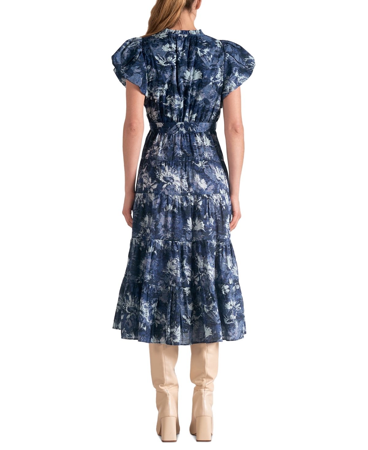 Elan Women's Cotton Printed-Voile Tie-Waist Midi Dress