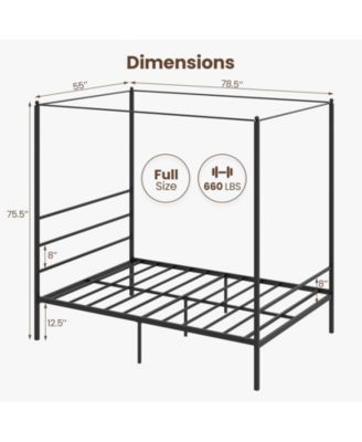 Queen Size Metal Canopy Bed Frame with Slat Support-Queen Size