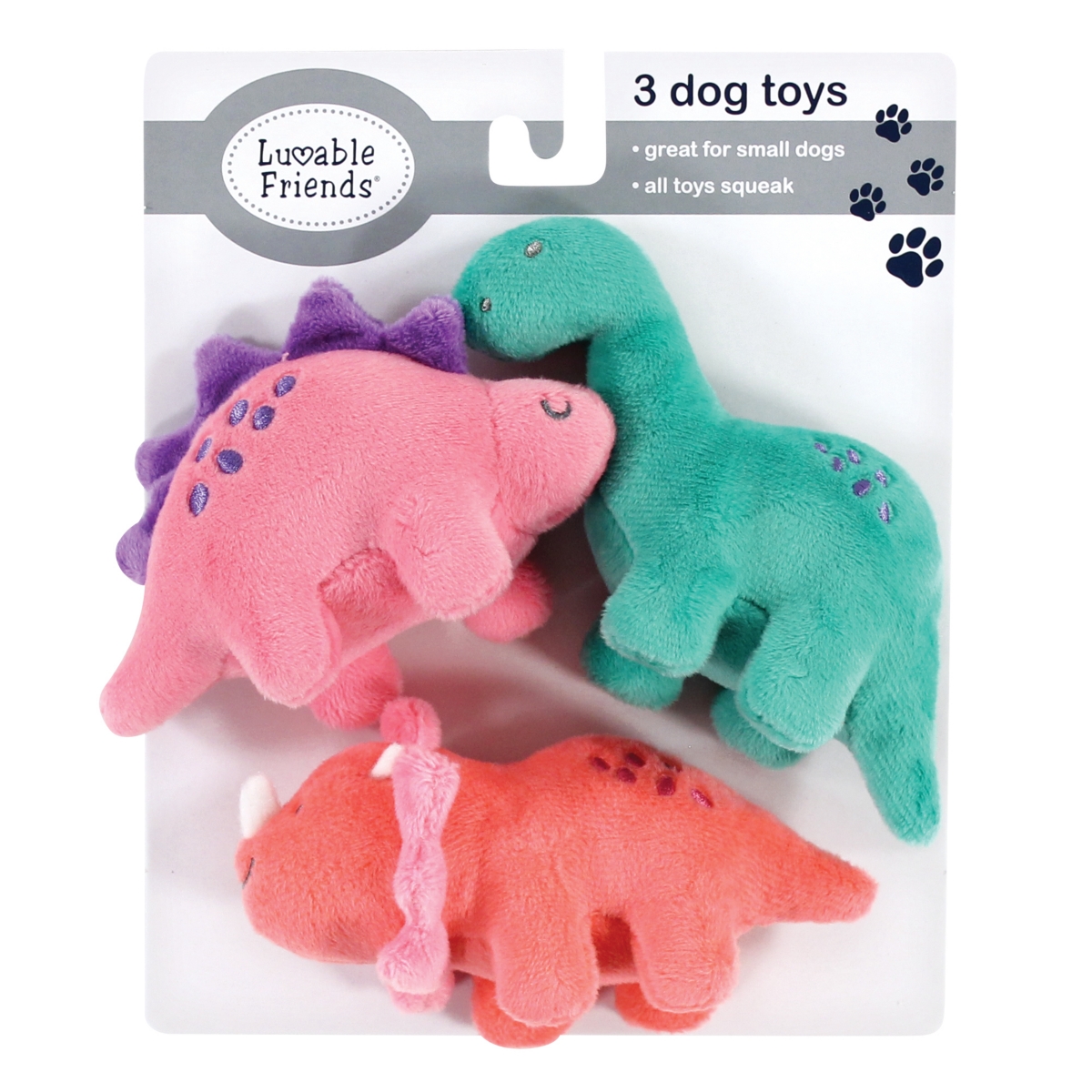 Luvable Friends Dog Squeaky Plush Dog Mini Toy Set, One Size - Pink dinosaurs