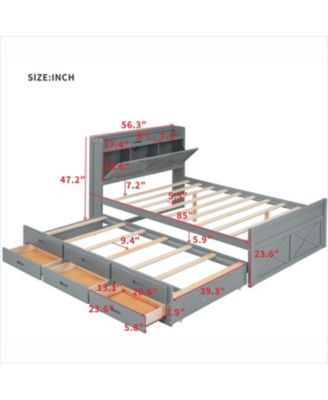 Full Size Wooden Storage Bed with Twin Trundle and Outlets