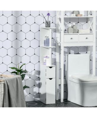 Tall Bathroom Storage Cabinet with Open Shelves and Doors