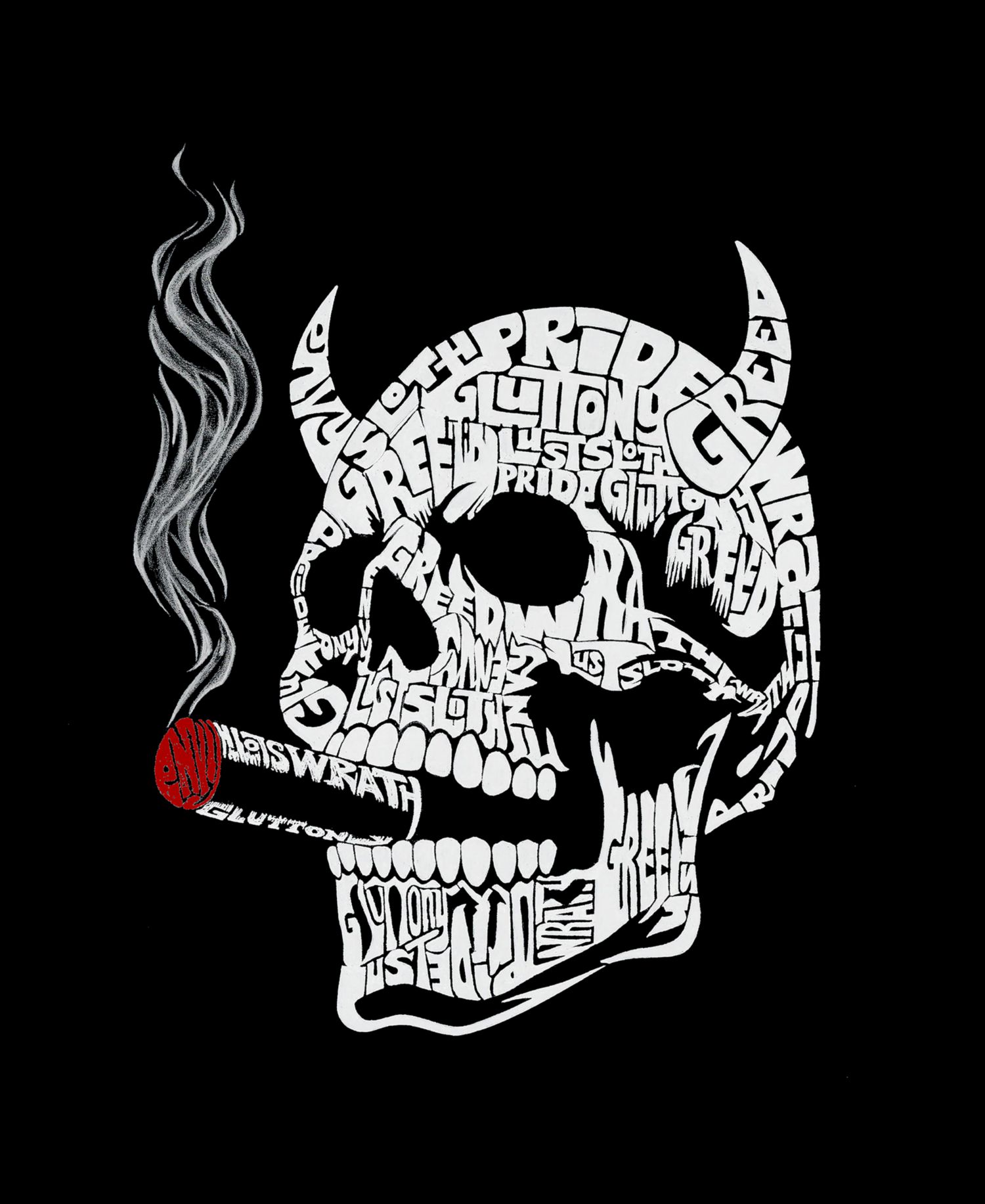 Men's 7 Deadly Sins Skull Word Art Long Sleeve T-Shirt