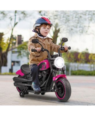 Kids Electric Motorcycle with Training Wheels and LED Headlights-Pink