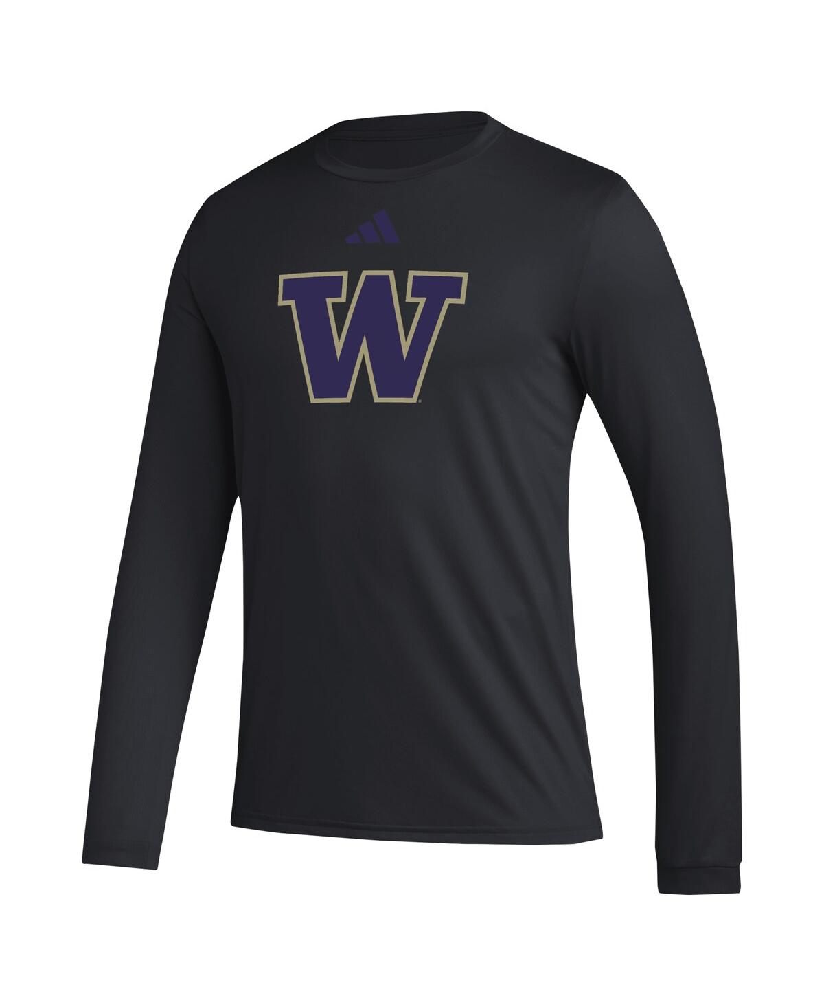 Adidas Men'sWashington Huskies Primary Locker Logo Pre-Game Long Sleeve T-Shirt - Black