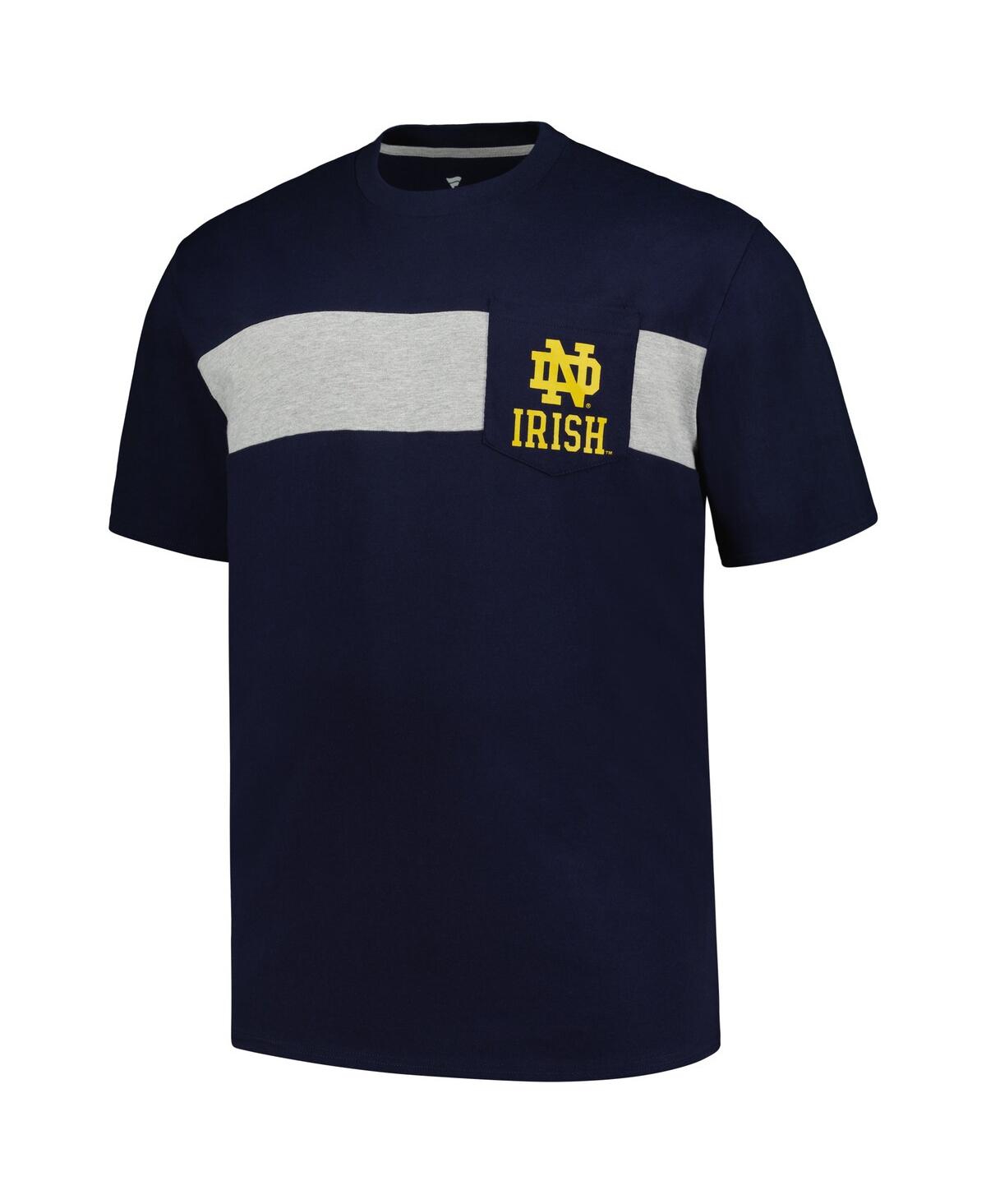 Profile Men'sNotre Dame Fighting Irish Big Tall Color Stripe T-Shirt - Navy, Heather Gray