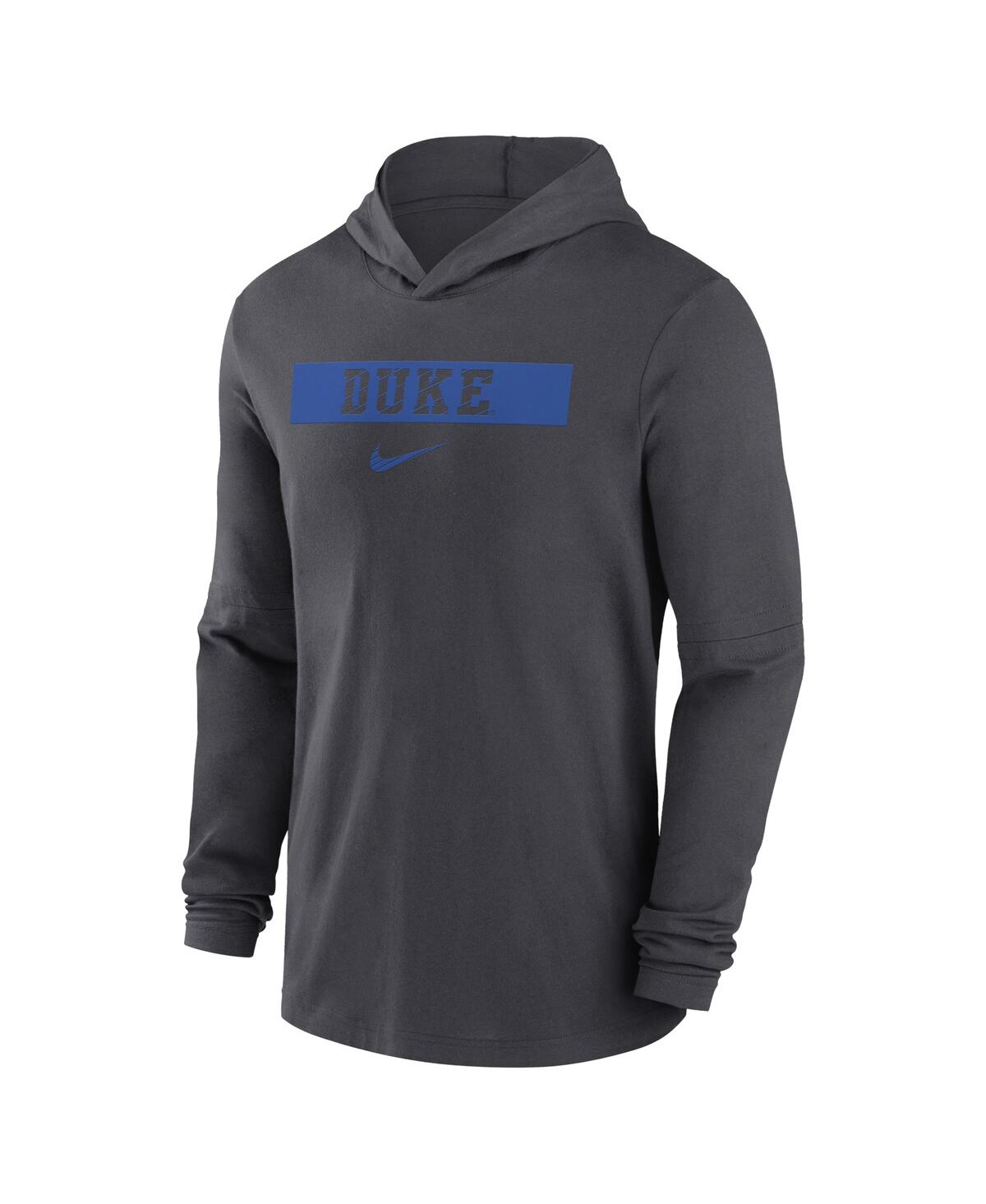 Nike Anthracite Duke Blue Devils 2024 Sideline Hoodie Performance Long Sleeve T-shirt In Black