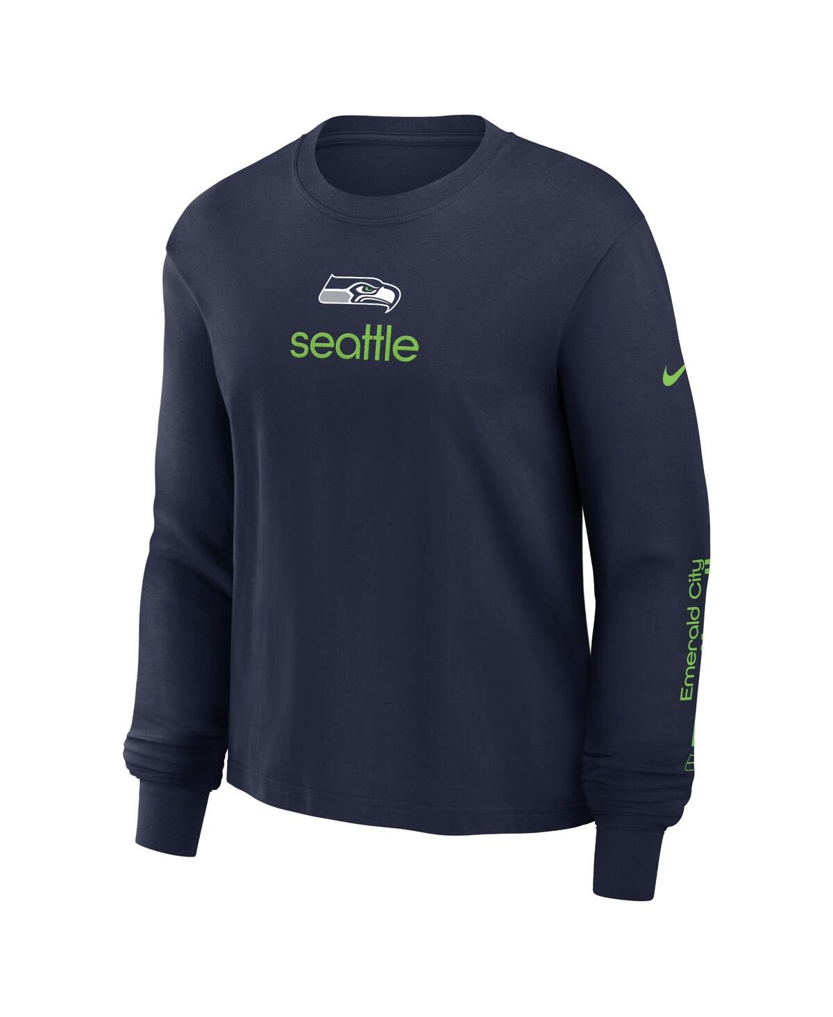 Nike Women's College Navy Seattle Seahawks Boxy Long Sleeve T-shirt In Navy