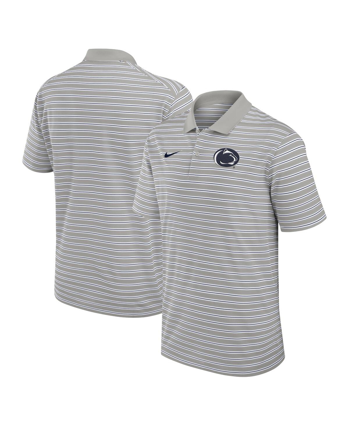 Nike Men's Pewter/white Penn State Nittany Lions Primetime Victory Striped Performance Polo In Pewter,white