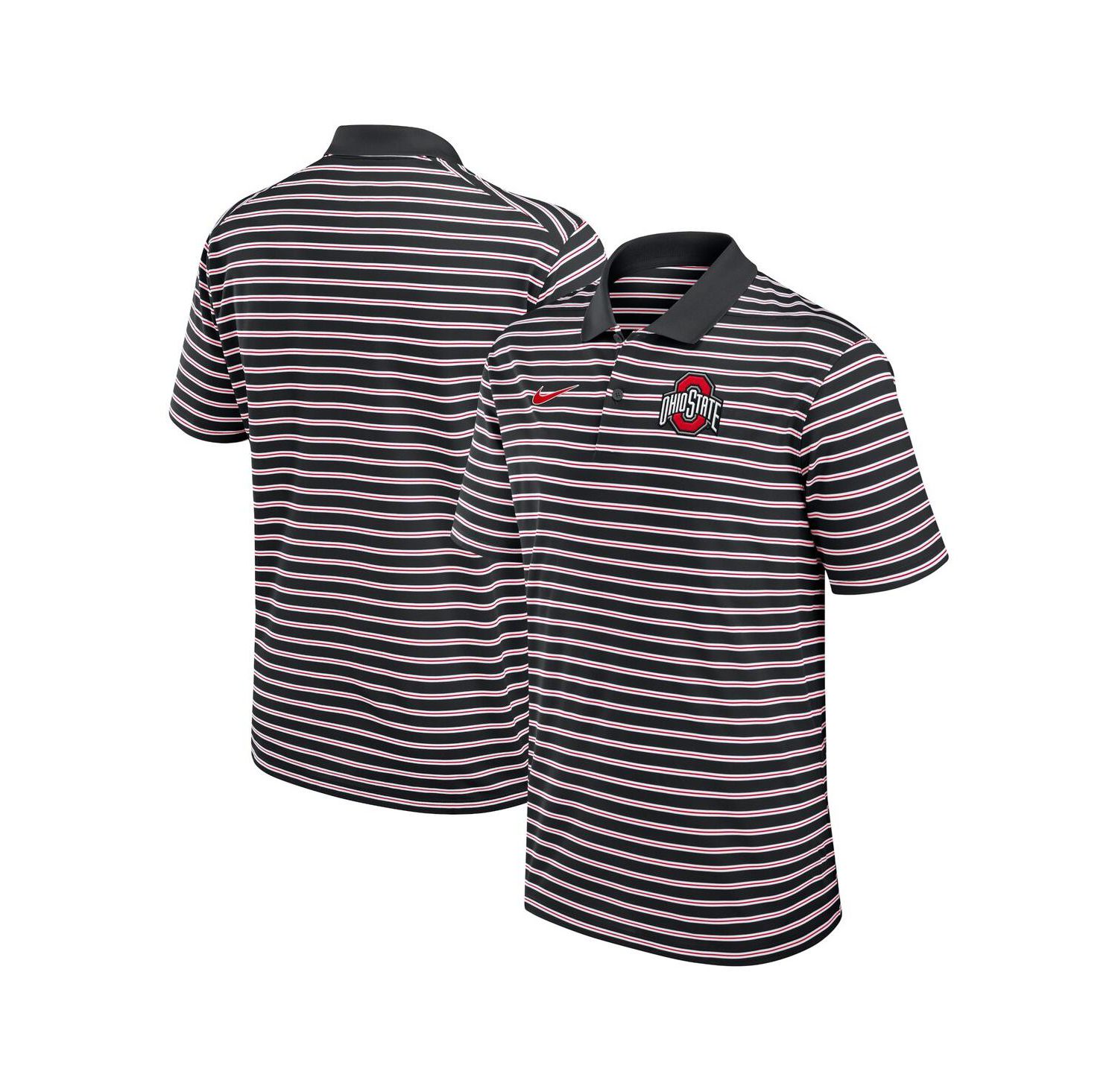 Men's Black/White Ohio State Buckeyes Primetime Victory Striped Performance Polo
