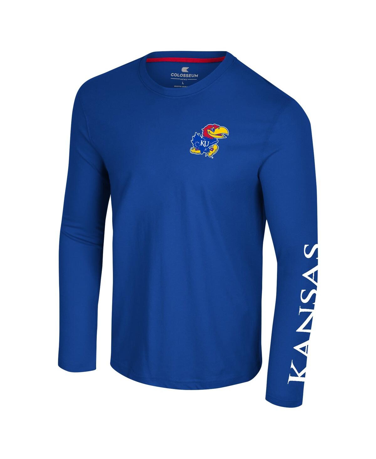 Colosseum Men's Royal Kansas Jayhawks Logo Lockup 3-hit Active Blend Long Sleeve T-shirt In Royal
