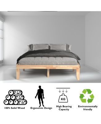 14'' Queen Size Wooden Platform Bed Frame w/ Strong Slat Support Natural