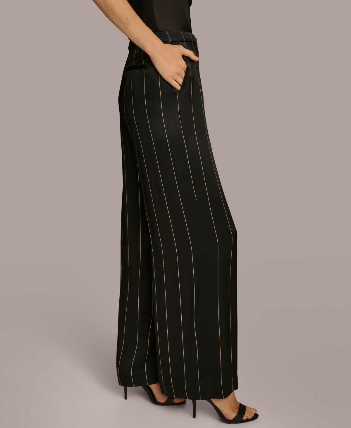 Donna Karan New York Women's Wide Leg Satin Pinstripe Pants -Ivory