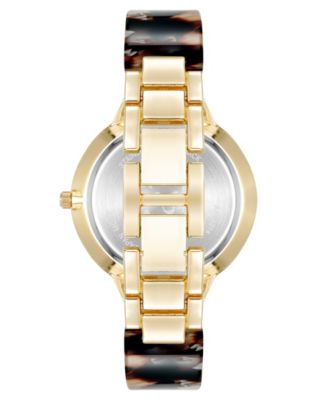 Women's Quartz Boyfriend Tortoise Acetate and Gold-Tone Metal Alloy Bangle Watch, 35.5mm