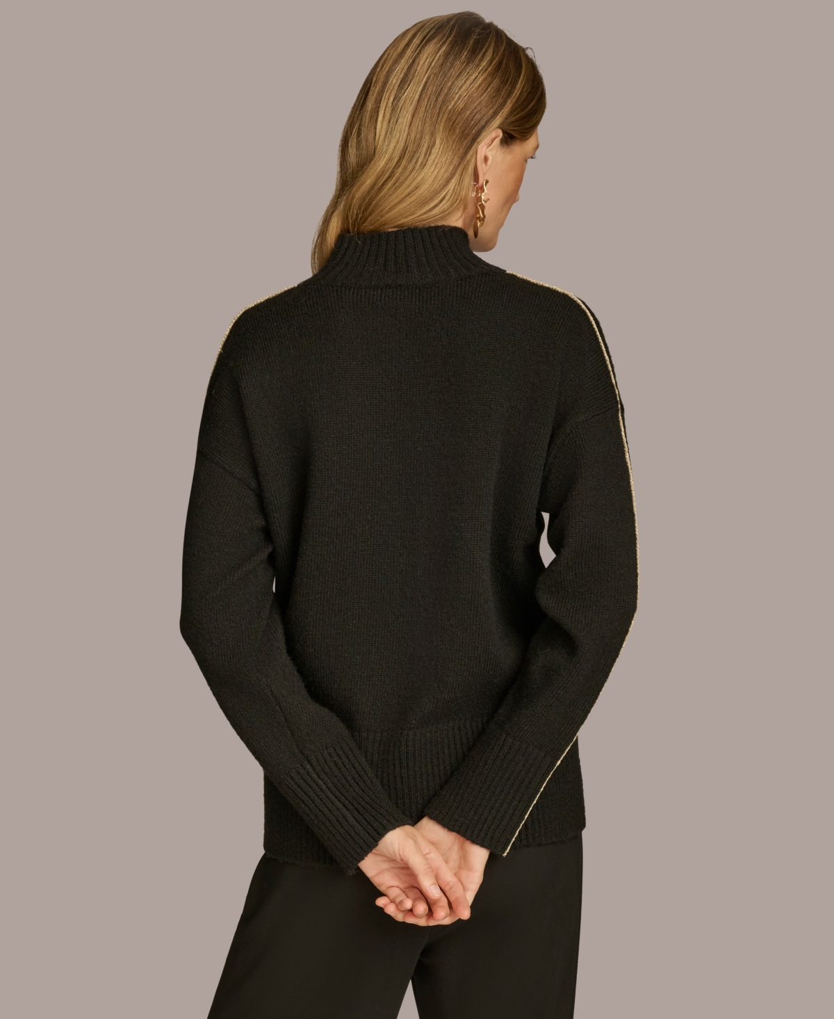 売れ筋商品|||ダナ キャラン ニューヨーク ニット&セーター アウター レディース Women's Mixed-Media V-Neck Top Black/black ダナ キャラン ニューヨーク レディース ニット&セーター