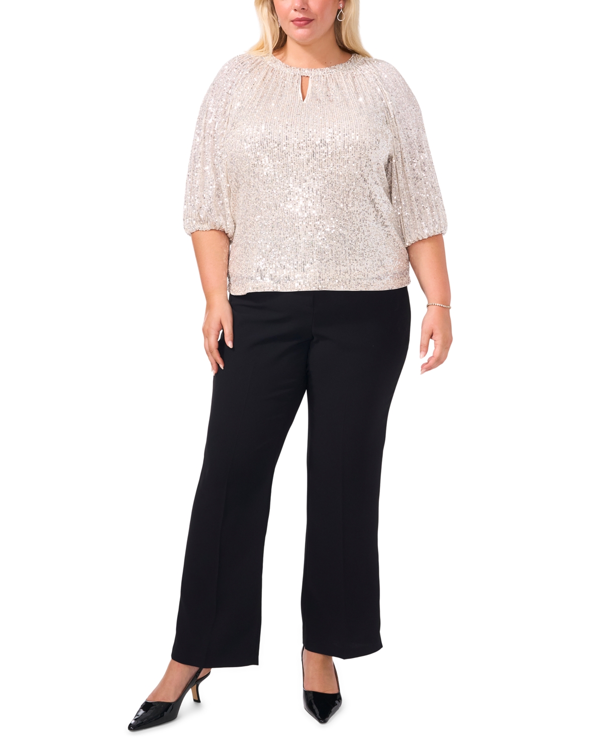 Vince Camuto Plus Size Sequined Dolman-Sleeve Top