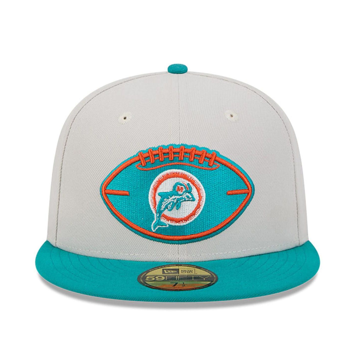 Мужская кепка New Era Stone/Aqua Miami Dolphins 2024 Sideline Historic 59FIFTY Fitted Hat — фото 3