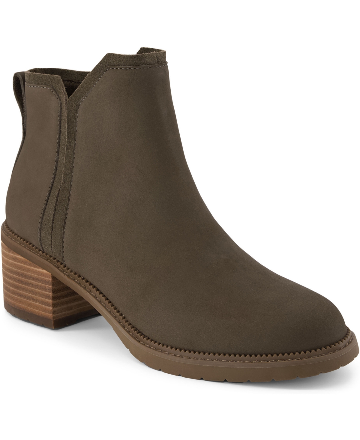 Shop Toms Women's Hailey Block Heel Nubuck Leather Booties In Canteen Green