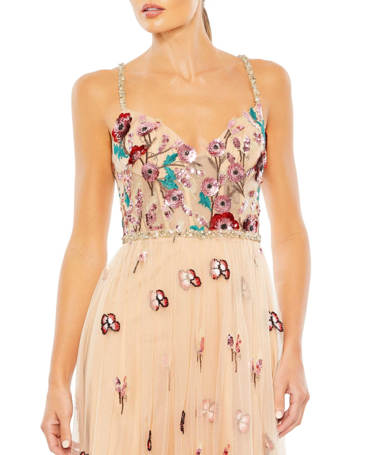 Mac Duggal Women's Embellished Floral Detail A Line Gown