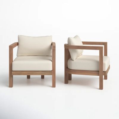 Streamdale Modern Acacia Wood Club Chair With Cushions (Set Of 2)