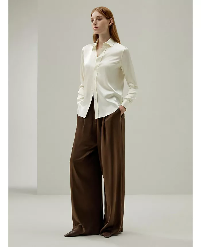 Women's Tailored Button Down Regular Fit Silk Shirt - thumbnail 7
