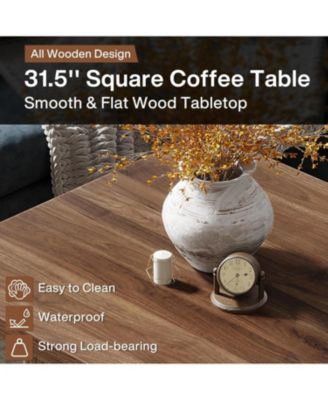 Square Coffee Table, 31.5-Inch Engineered Wood Coffee Table, Vintage Brown Center Table, Large Mid-Century Modern Cocktail Table