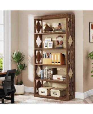 6-Tier Bookcase, 70-Inch Tall Freestanding Bookshelf with Storage Shelves, Open Bookcase Wood Display Shelving Unit, Vintage Walnut