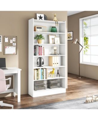 78-inch Tall Bookcase, Modern 7-Tier White Library Bookshelf with Storage Shelves, Large Open Bookcases Wood Display Shelving Unit