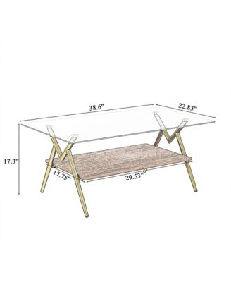 Streamdale Modern Glass Coffee Table with Golden Metal Legs