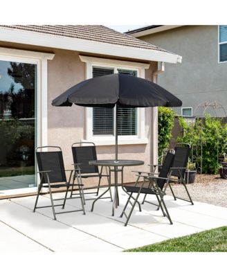 6pc Patio Dining Set with Umbrella for 4: Table, Chairs & Glass