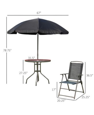 6pc Patio Dining Set with Umbrella for 4: Table, Chairs & Glass