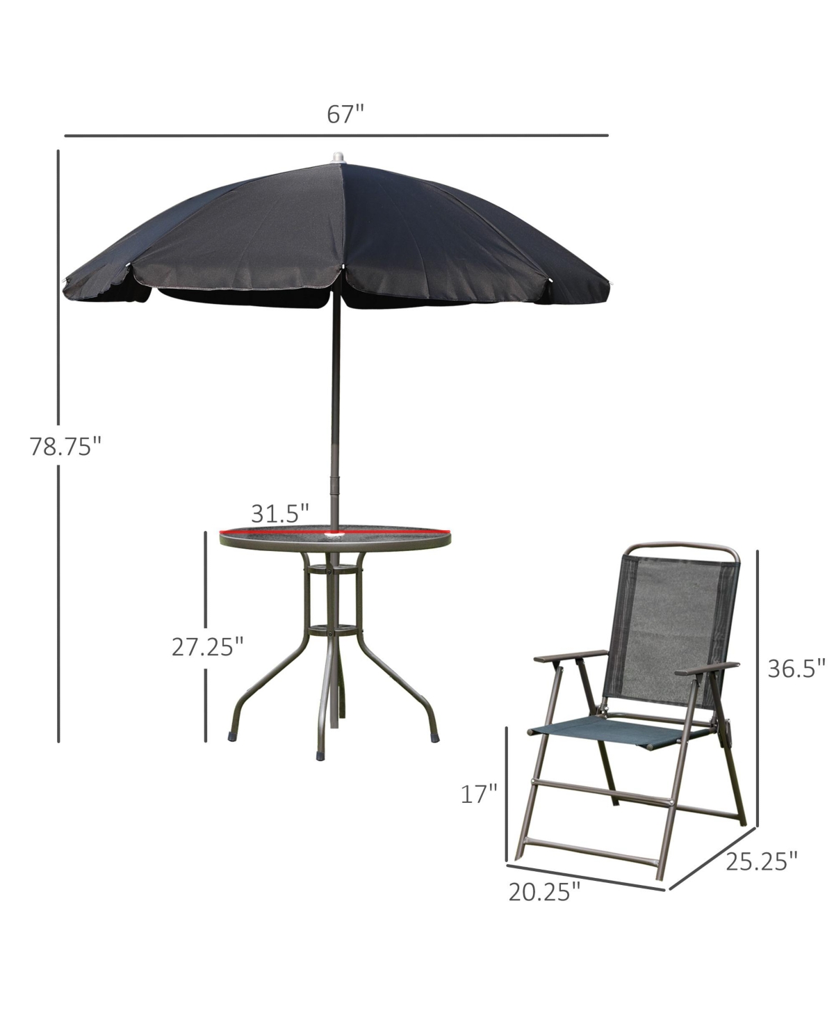 Streamdale Furniture 6pc Patio Dining Set with Umbrella for 4: Table, Chairs & Glass