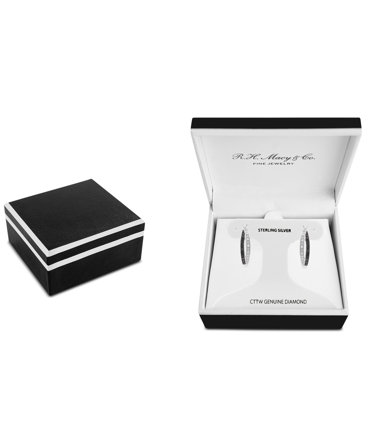 Macy's Black & White Diamond Double Crossover Small Hoop Earrings (1/6 Ct. T.w.) In Sterling Silver In Sterling Silver