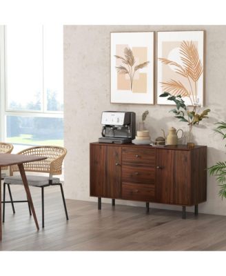 Simplie Fun Rustic Brown Sideboard Buffet Cabinet with Storage and Adjustable Shelves
