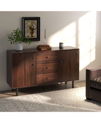 Simplie Fun Rustic Brown Sideboard Buffet Cabinet with Storage and Adjustable Shelves