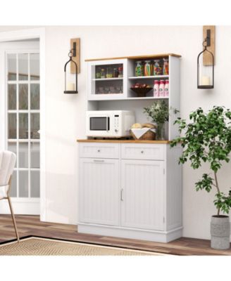 Double Tilt Out Trash Cabinet with Hutch and Rubber Wood Countertop