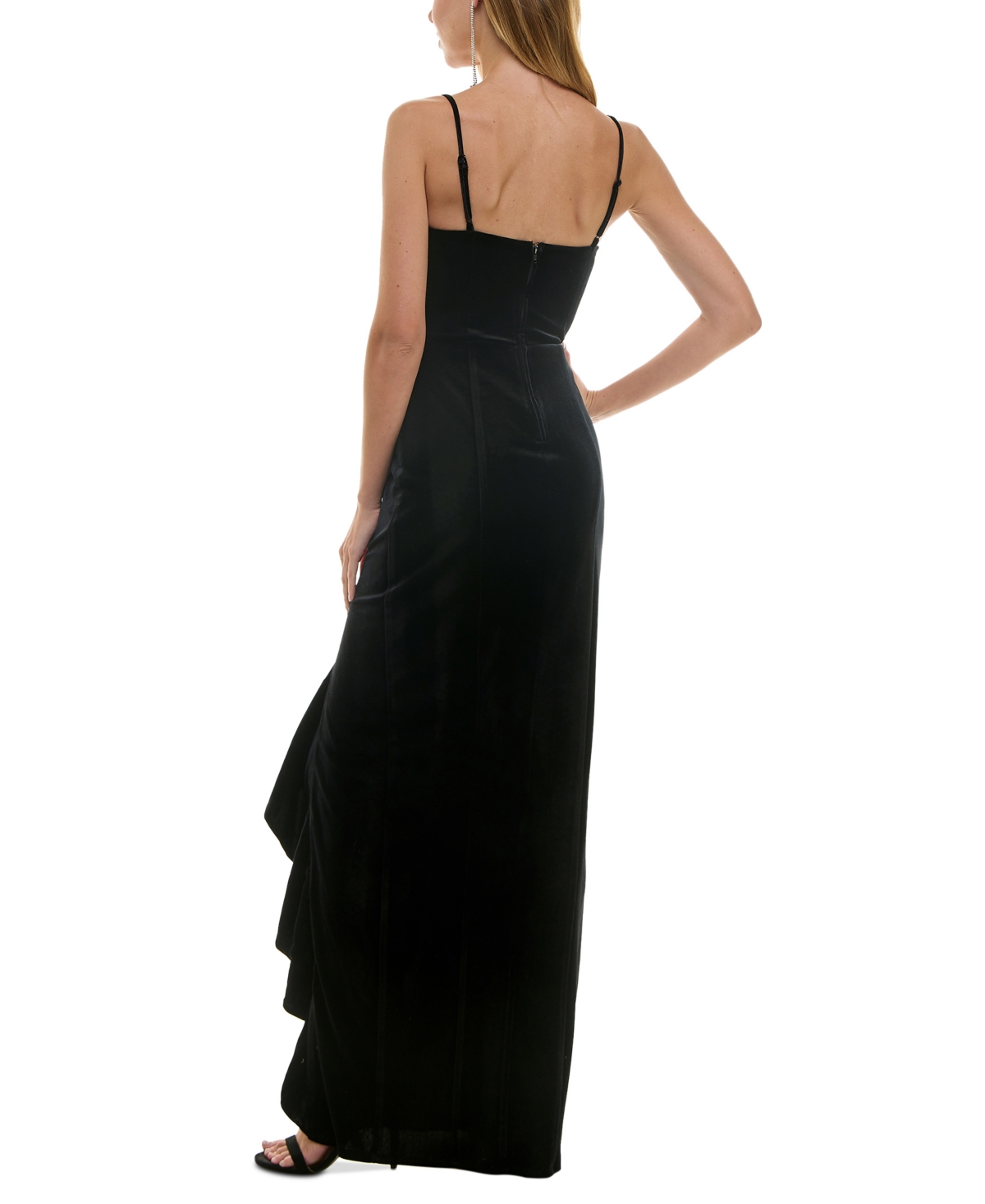 City Studios Juniors' Velvet Cascading-Ruffle Bow-Trim Gown -ivor