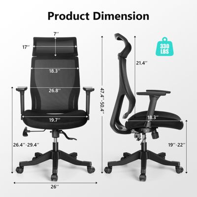 Mesh Office Chair Ergonomic Recliner Chair with 3D Adjustable Armrests & Lumbar Support