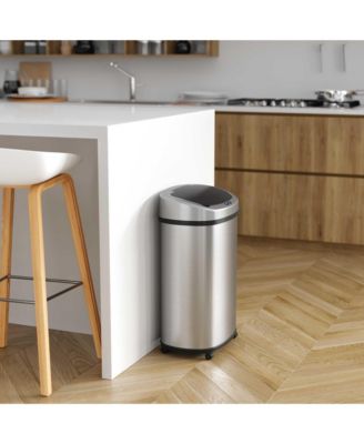 50 Liter / 13 Gallon Oval Stainless Steel Sensor Kitchen Trash Can with Wheels and AbsorbX Odor Filter