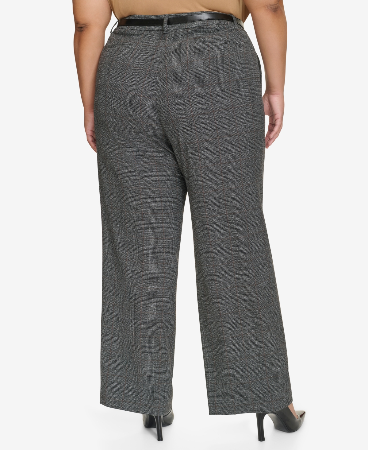 Calvin Klein Plus Size High-Rise Belted Wide-Leg Pants