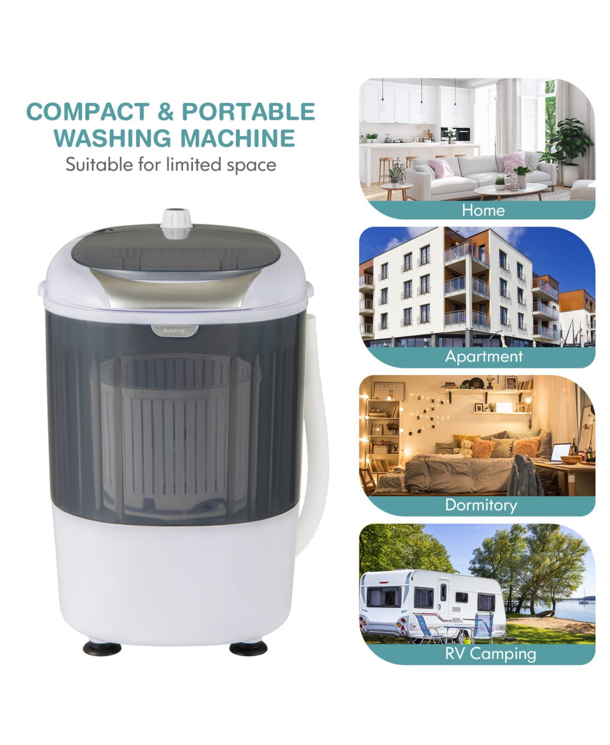 Sugift Portable Mini Washing Machine Semi-Automatic Washer and Spinner Combo with Single Tub-Gray