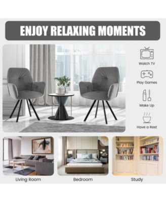 Set of 2 Swivel Accent Arm Chairs with Metal Legs and Wide Back