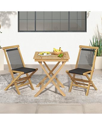 2 Piece Indonesia Teak Patio Folding Chairs with Woven Rope Seat and Back for Porch Backyard Poolside