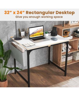 32" Computer Desk Small with Charging Station Storage Bag & Headphone Hook