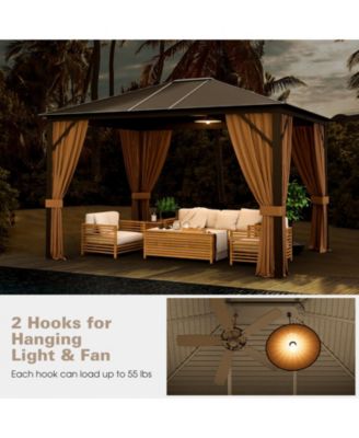 12 x10 Feet Outdoor Hardtop Gazebo with Galvanized Steel Top and Netting-Brown