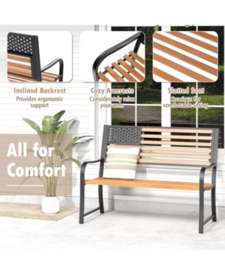 50 Inch Outdoor Garden Bench with Flag Pattern Backrest