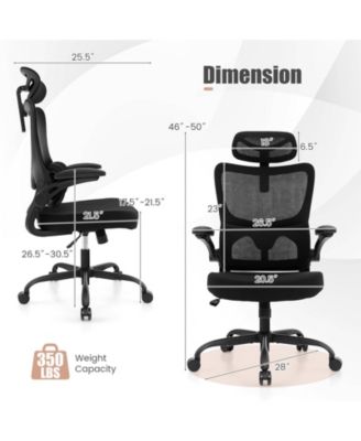 Mesh Office Chair with Adaptive Lumbar Support  Flip-up Armrests  Reclining Backrest-Black