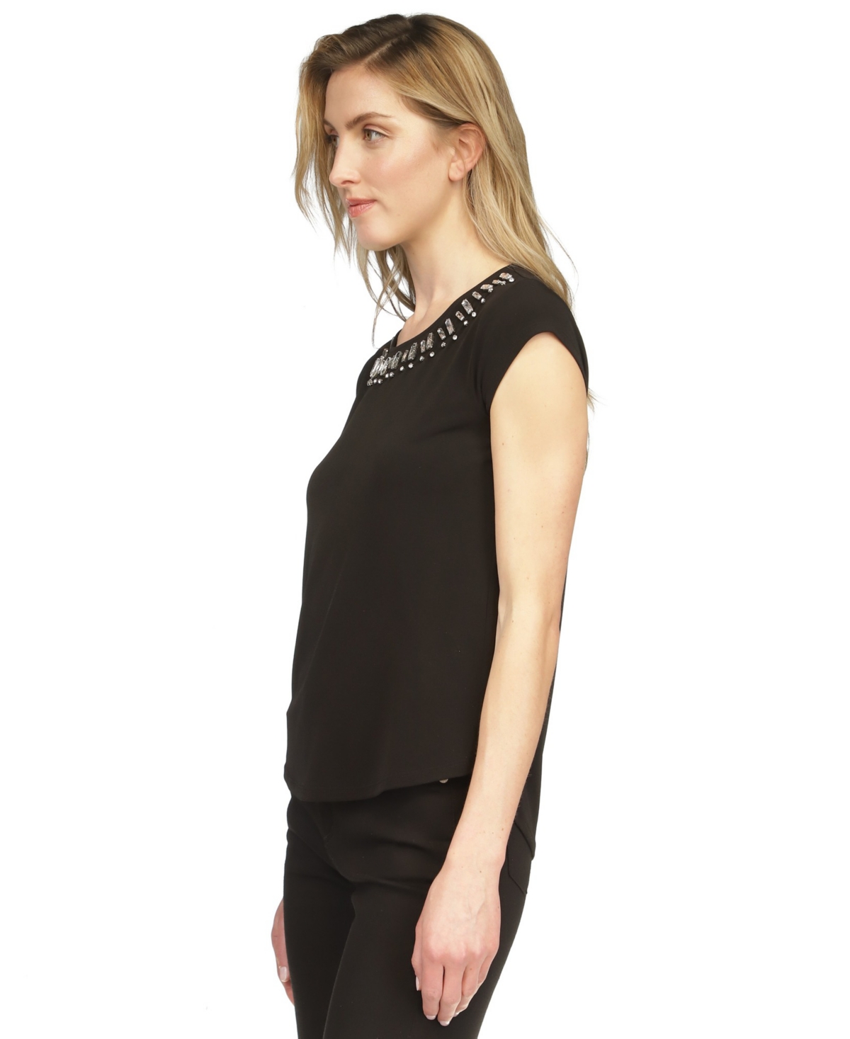 Michael Michael Kors Rhinestone-Neckline Cap-Sleeve Top